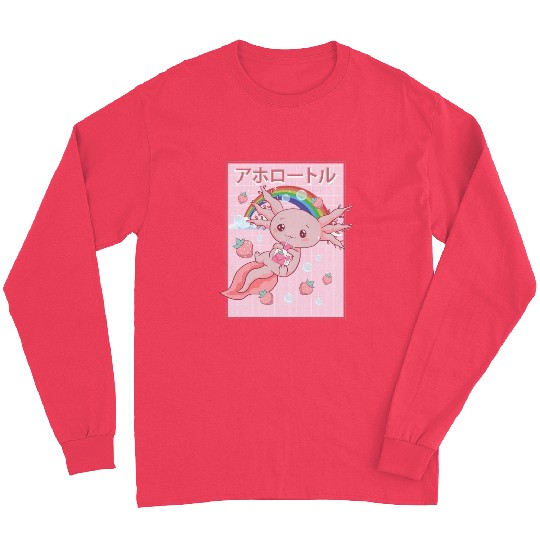 Kawaii Axolotl Strawberry Milk Long Sleeves