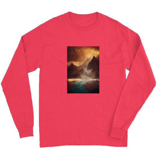 Mountains on a river mystery painting Long Sleeves