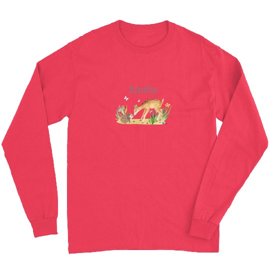 Forest Animal Deer Hedgehog Flowers Name Emilia Long Sleeves