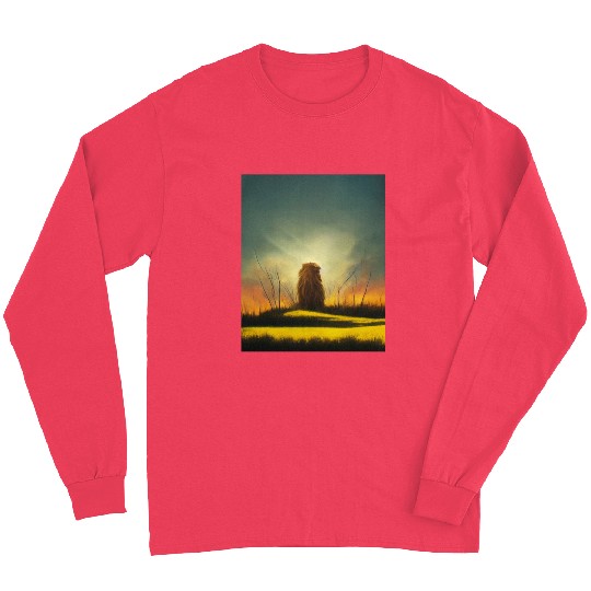 Lion meditate on sunrise, painting Long Sleeves