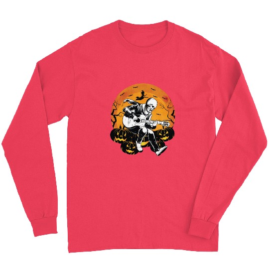 Spooky Solo Musician Guitarist Shadow Pumpkins Long Sleeves