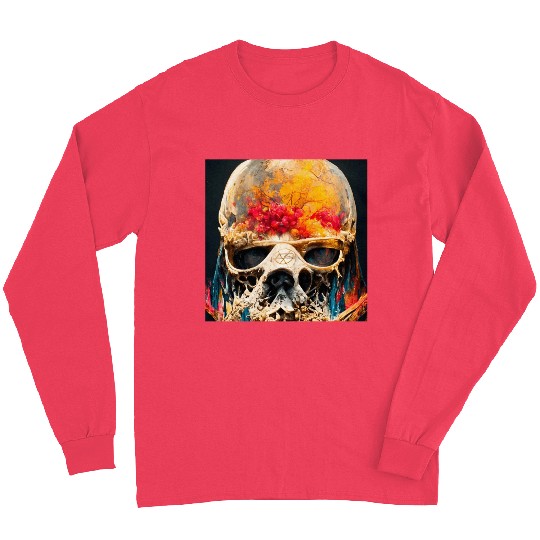 Extremely Realistic Skull in Abstract Art Long Sleeves