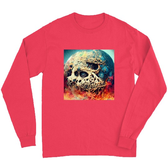 Extremely Realistic Skull in Abstract Art Long Sleeves