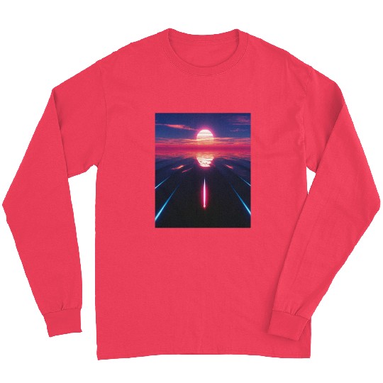 Vaporwave Aesthetic Sunset Above Reflecting Sea Long Sleeves