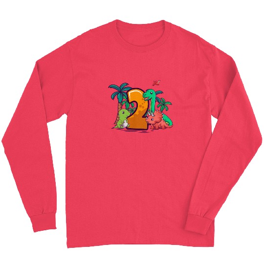 2nd Birthday Trex Triceratops Dinosaur 2 Year Long Sleeves