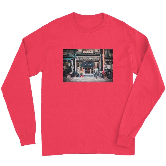 Vintage Bicycle by a Tiny Nostalgic Store Painting Long Sleeves