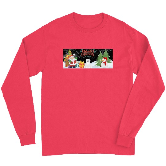 Merry Christmas Happy Santa Claus Give Gifts Long Sleeves