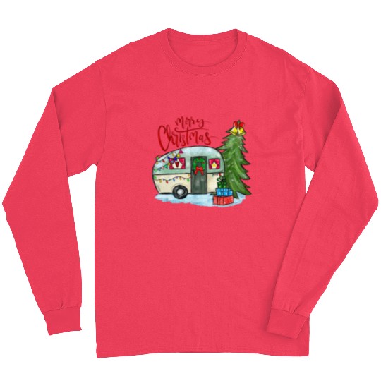 Merry Christmas Happy Camper Funny Camping Life Long Sleeves
