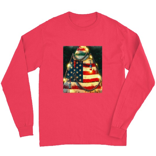 Patriotic Christmas Christmas Tree US Flag Long Sleeves