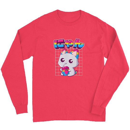 Pansexual Pride Kawaii Cat Strawberry Milk Pansexu Long Sleeves