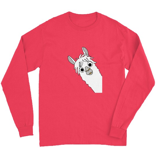 Laughing alpaca comic lama in white with big eyes Long Sleeves