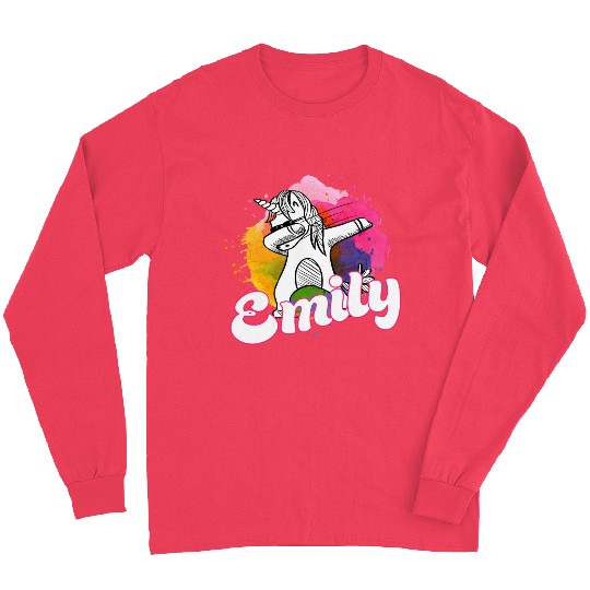 EMILY - Beautiful name with dabbing unicorn Long Sleeves