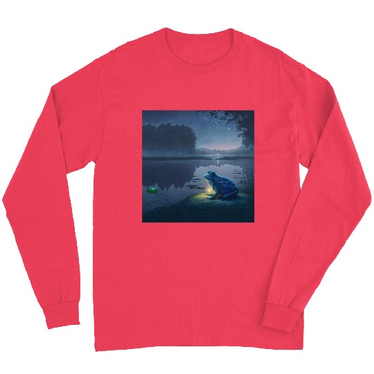 Blue Frog and Firefly on a pond at Night Long Sleeves