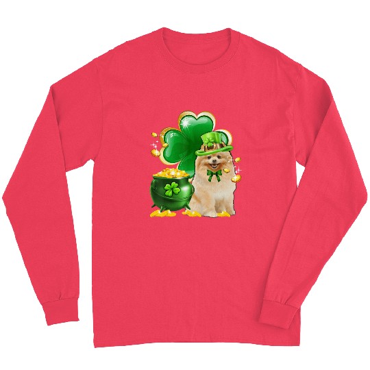 Pomeranian Dog Shamrock St Patricks Day Long Sleeves