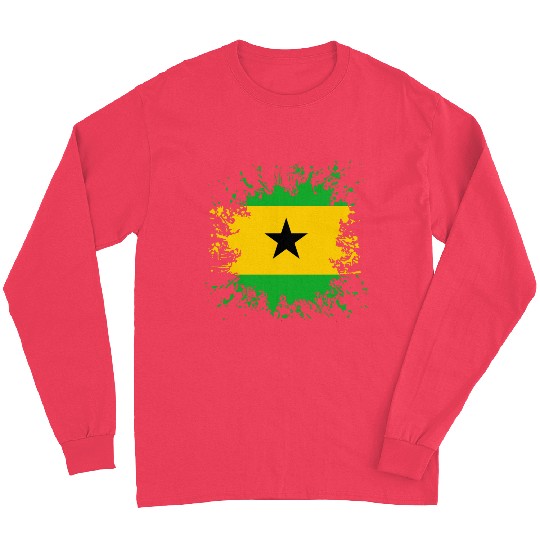 Sao Tome And Principe Flag Paint Splatter Long Sleeves