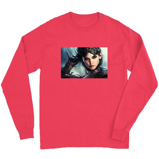 Warrior princess wearing gothic plate fantasy art Long Sleeves