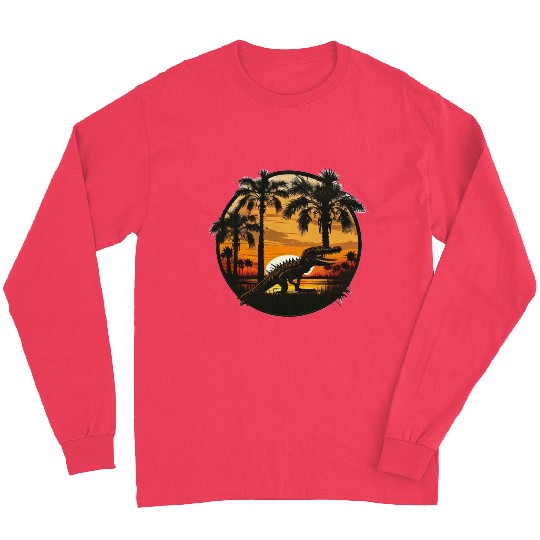 Florida Everglades Sunset Alligator and Palm Tree Long Sleeves