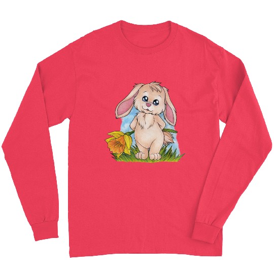 Cute bunny rabbit with daffodil daffodil Long Sleeves