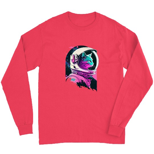 Aesthetic Vaporwave Space Cat 80s 90s Astronaut Long Sleeves