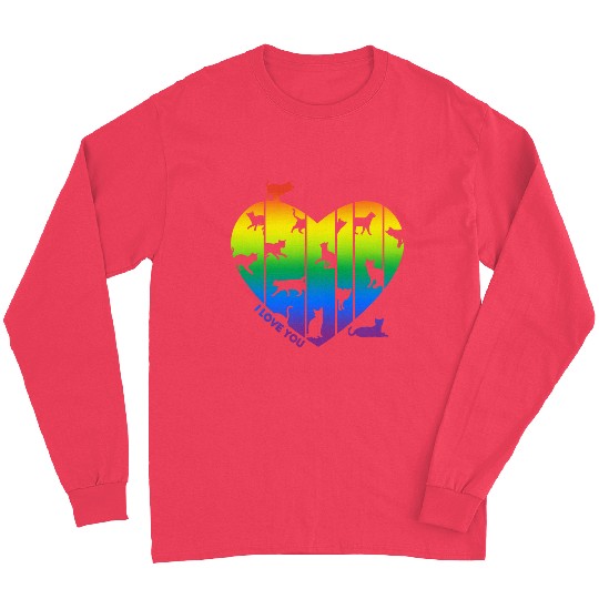 Rainbow Heart and Funny Cats. Cats are in my Heart Long Sleeves