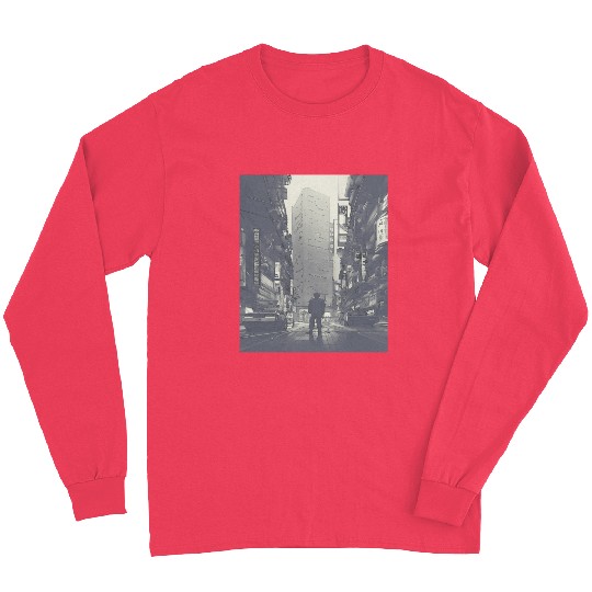 Future city person cyberpunk vaporwave neon lights Long Sleeves
