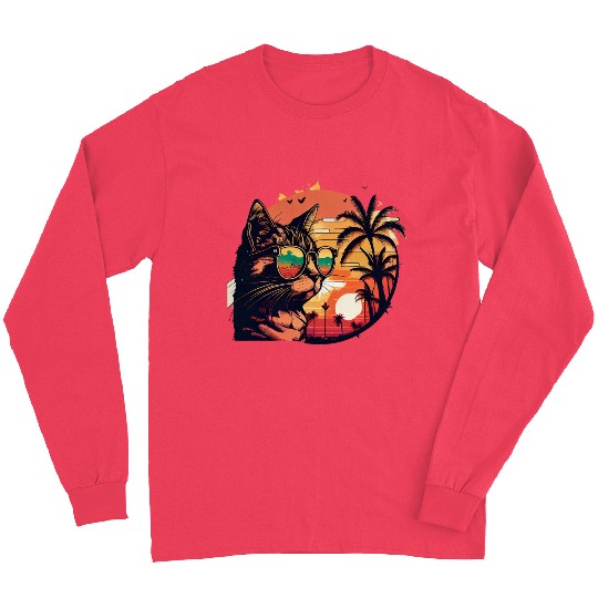 Retro Cat Vintage Sunset 80s 90s Sunglasses Party Long Sleeves