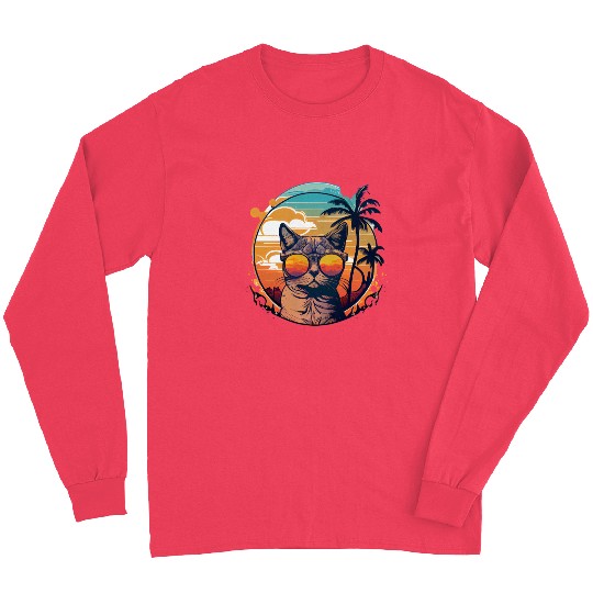 Retro Cat Vintage Sunset 80s 90s Sunglasses Party Long Sleeves