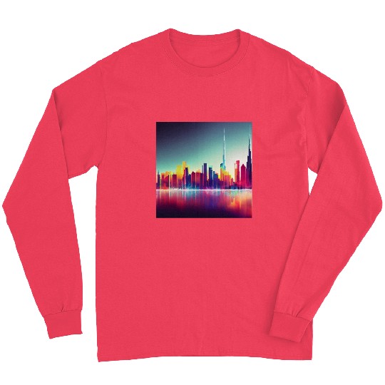 Dubai silhouette skyline abstract art Long Sleeves