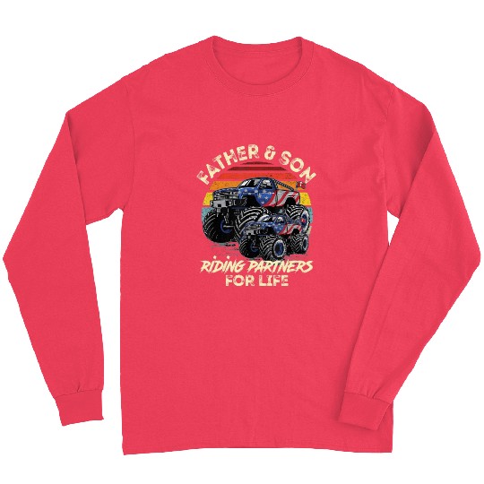 Father and Son Riding Monster Truck For Life Raci Long Sleeves