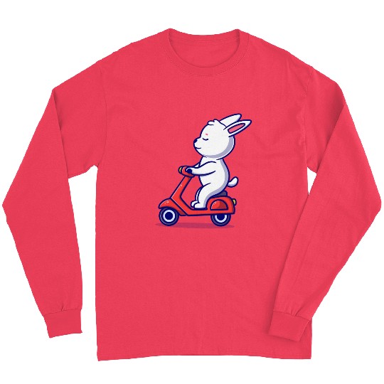 Cute bunny riding scooter icon illustration Long Sleeves