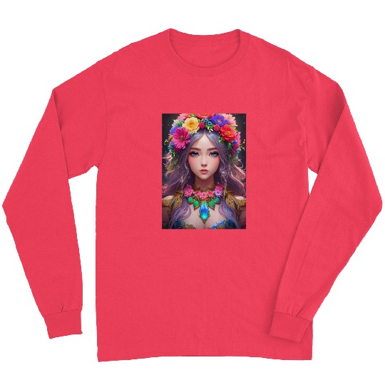 Spring Girl with a bouqet of flowers garland #12 Long Sleeves