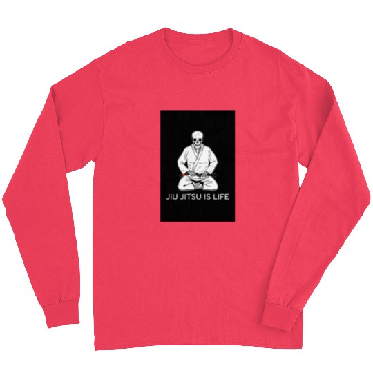 Jiu Jitsu is Life seated blackbelt skeleton poster Long Sleeves