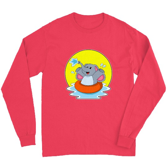 Elephant At Swimming With Lifebuoy Long Sleeves