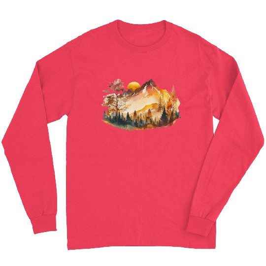 Watercolor Mountains Nature Hiking Explore Wild 4 Long Sleeves