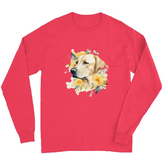 Yellow Lab Dog Watercolor Floral Long Sleeves