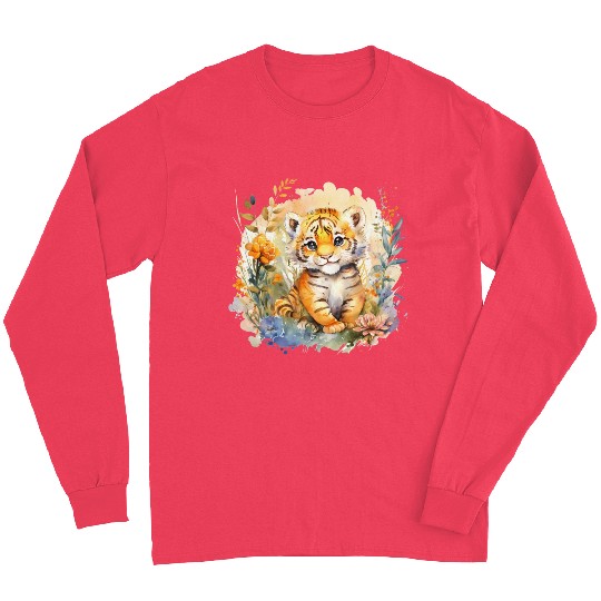 Baby Tiger Safari Animal Watercolor Floral Long Sleeves