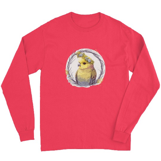 Cute Yellow Budgie Parakeet Bird Flower Crown Pet Long Sleeves