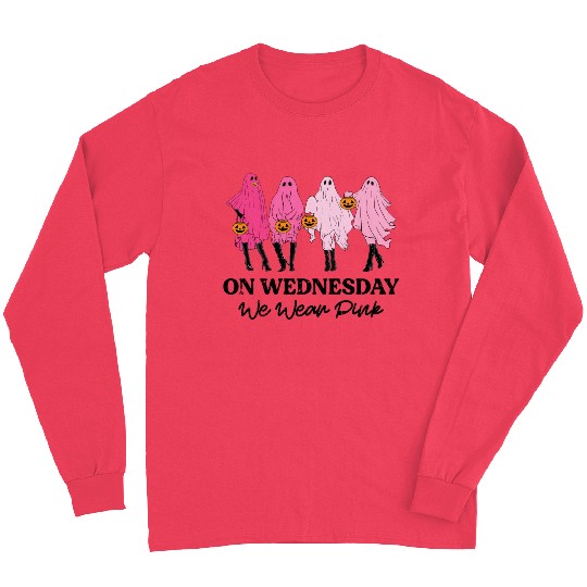 Breast Cancer On Wednesday We Wear Pink Halloween Long Sleeves