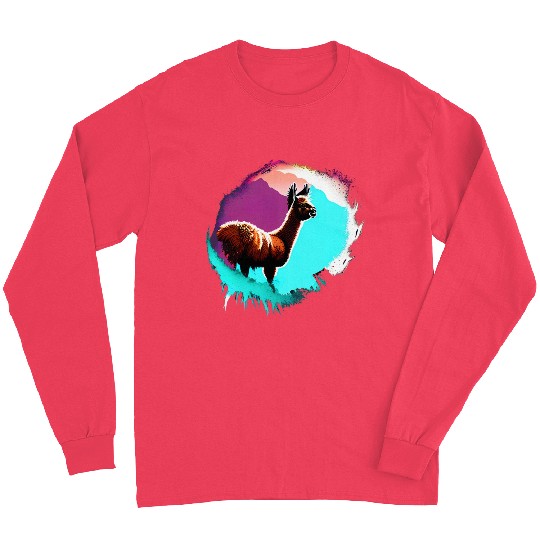 Cute Vintage Ink Splash Llama Retro Llama Long Sleeves