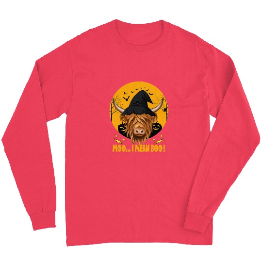 Funny Halloween Farmer Ghost Cow Highland Cow Long Sleeves