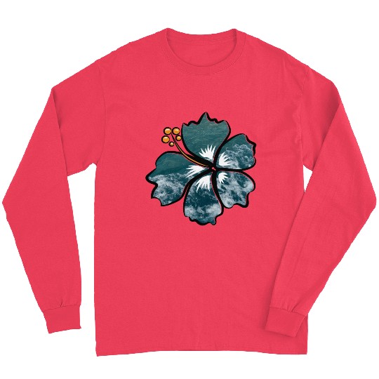 Hibiscus Flower On Blue Ocean Waves Background Long Sleeves