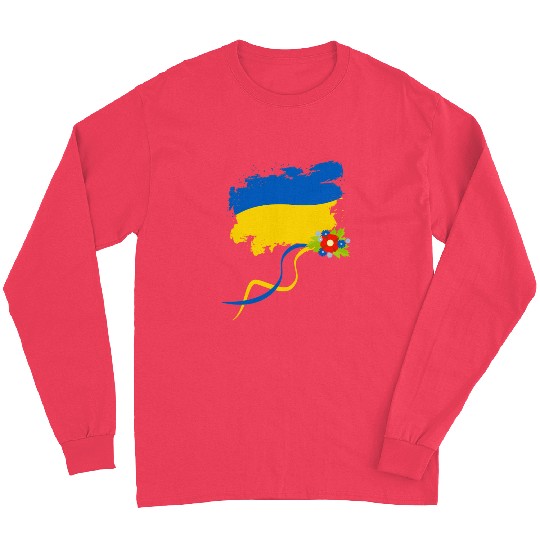Ukraine Flag With Folk Flowers Ukrainian Pride Long Sleeves