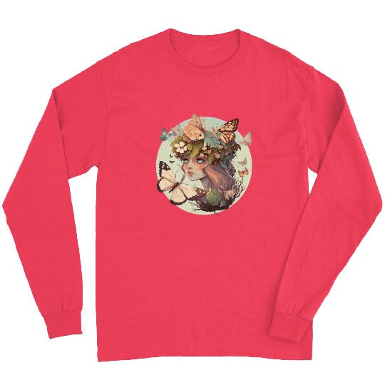 Cottagecore Butterfly Girl Cute Goblincore Fantasy Long Sleeves
