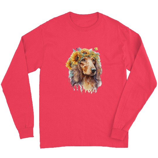 Watercolor Dachshund Sunflower Dog Breed Pet Puppy Long Sleeves