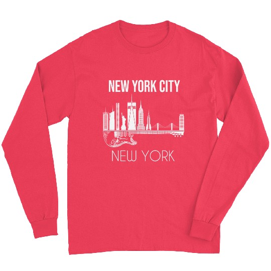New York City Guitar Gift Men Souvenir Music New Long Sleeves