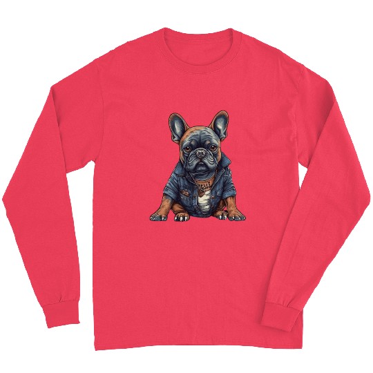Cool french bulldog in streetwear clothing streets Long Sleeves