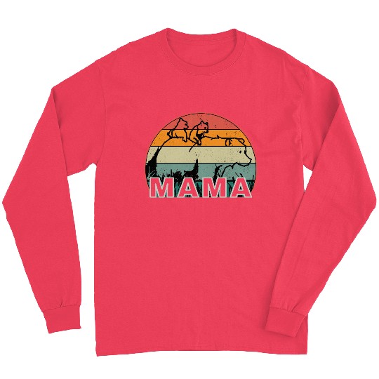 Mama Bear grizzly Retro With Cubs distressed print Long Sleeves