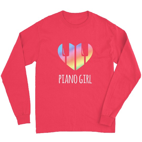 Piano Girl with Rainbow Heart Long Sleeves