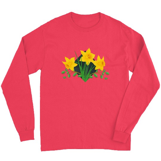 Daffodil Daffodils Yellow Green Flowers Floral Long Sleeves