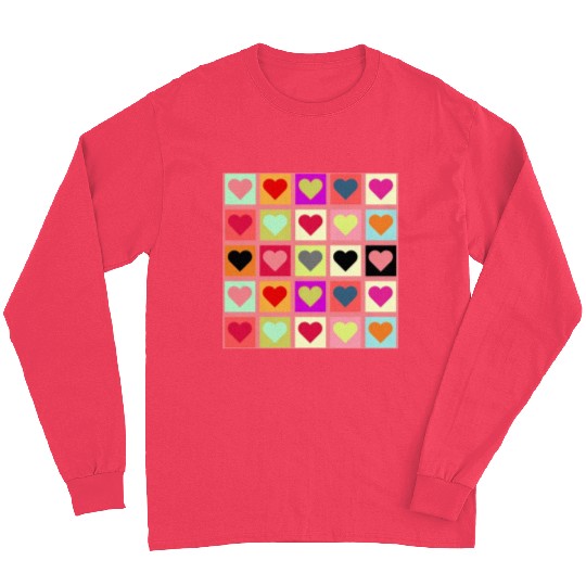Colorful Retro Vintage Checkered Heart Y2K Pattern Long Sleeves